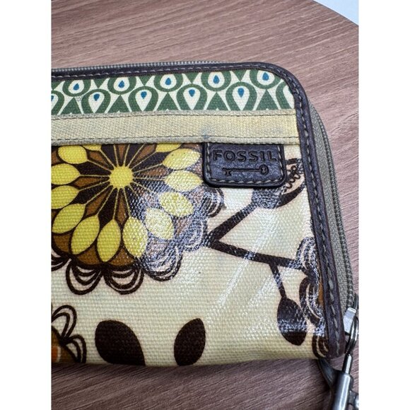 Fossil Floral Wristlet Wallet Zip Around Brown Orange Yellow Green - Picture 6 of 6